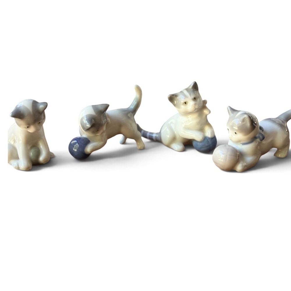 Metzler & Ortloff Germany Porcelain Playful Kitten Figurines Gray White Set of 4